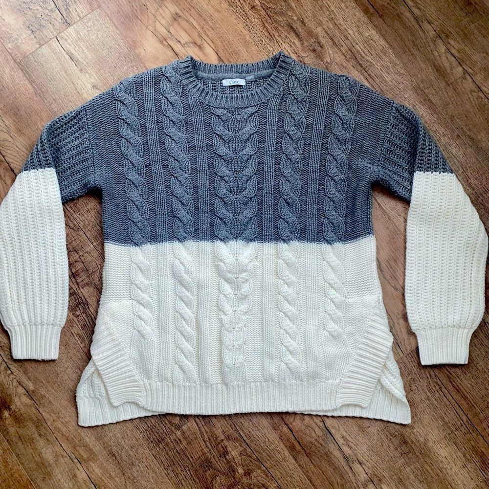 Dex Gray and Cream Cable Knit Sweater